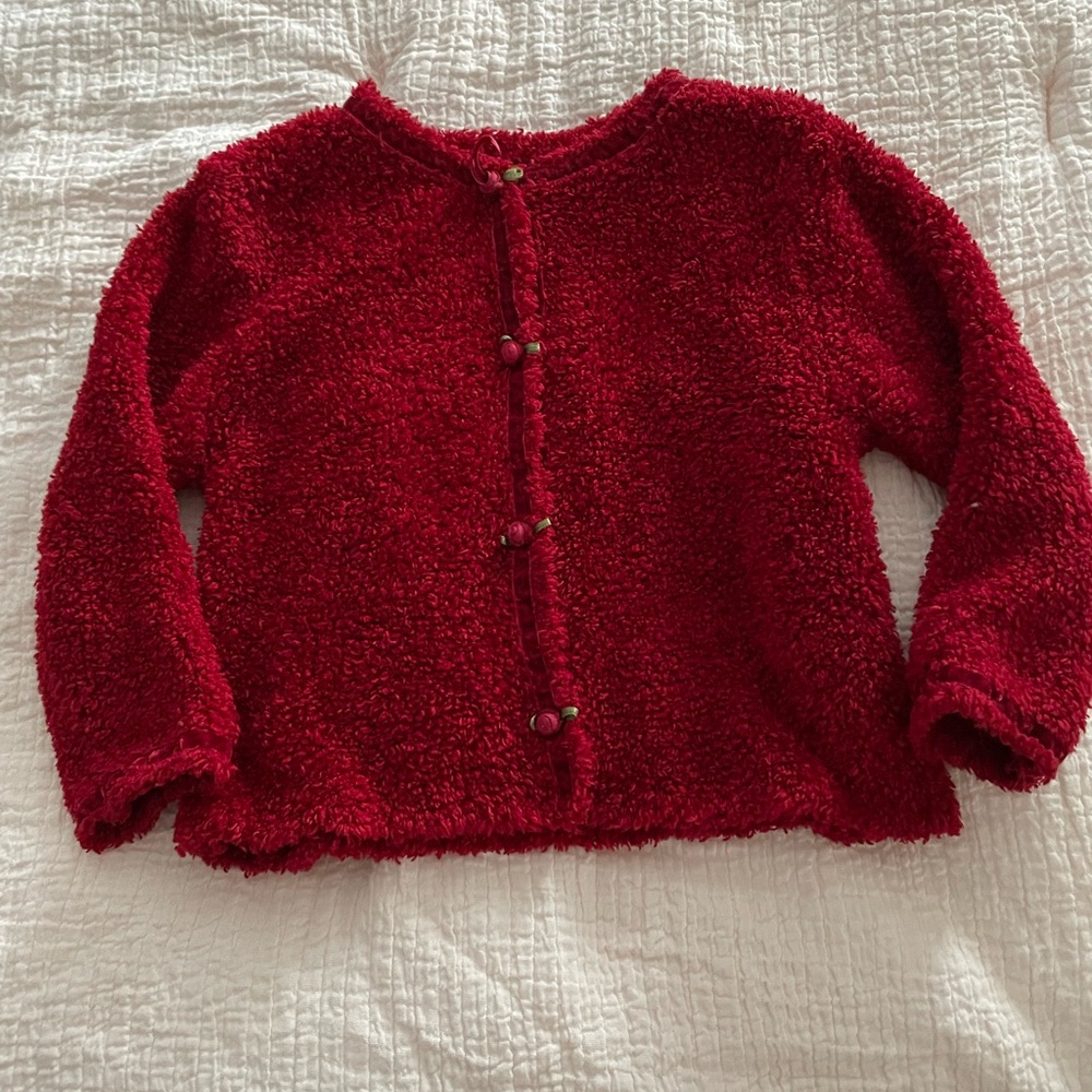 The Children’s Place red soft, fluffy snap-up cardigan, size 24 mos